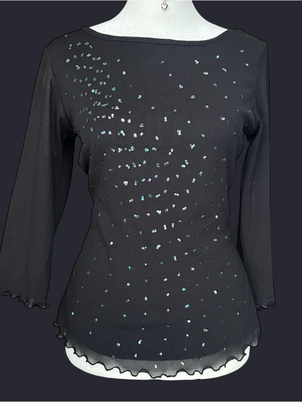 A. Byer Black Long-Sleeve Sequin Sheer Top